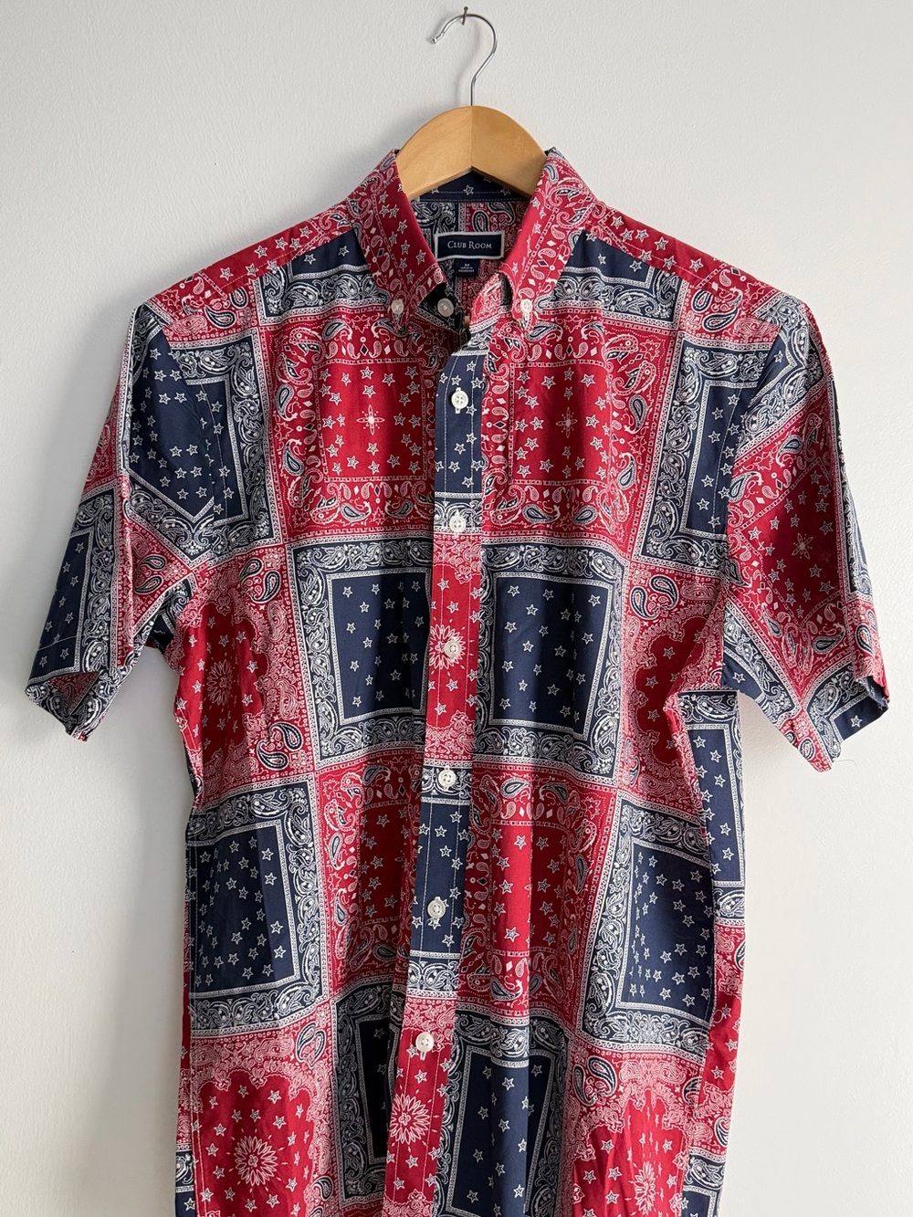 Club Room Red and Navy Patchwork Bandana Short-Sleeve Button-Down